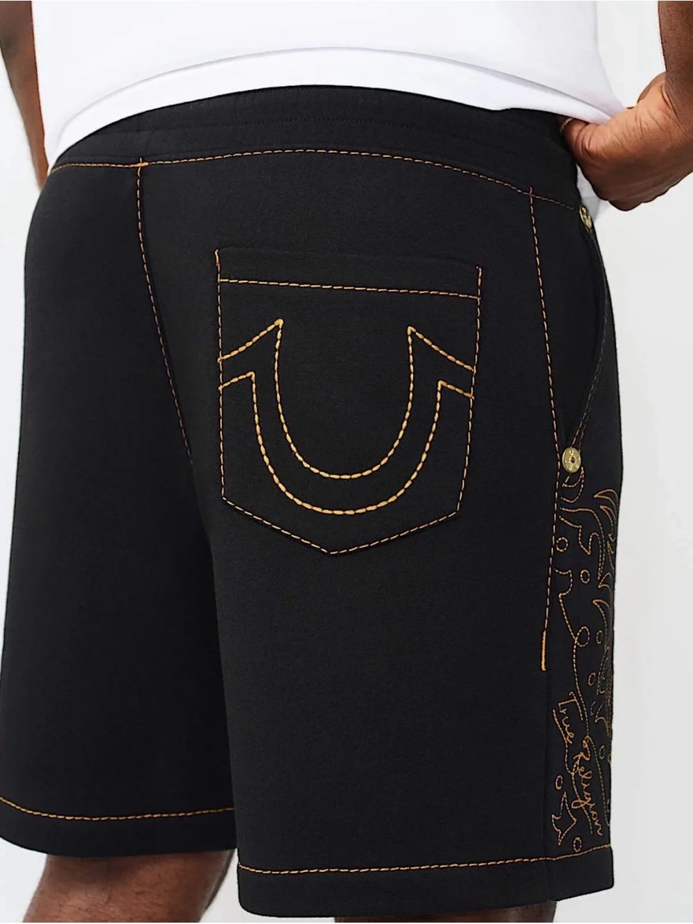 New Authentic Men's True Religion Short Pants Black Gold Stitch Large Summer